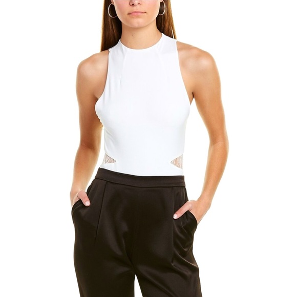 Alice + Olivia Makeda Cut Out Sleeveless Lace Off White Bodysuit Top - Picture 14 of 16